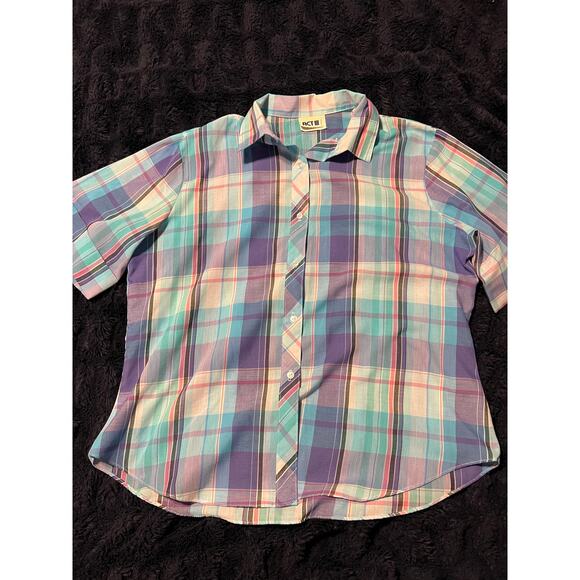 ACT III Tops - Vintage ACT III Women’s Size 18 Plaid Button Down Shirt XXL Short Sleeve EUC